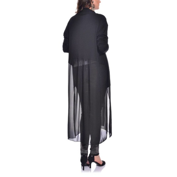 Valeria Fratta Long Sheer Duster Cardigan Black Open Front Long Sleeve Size 1-2 - Picture 2 of 8
